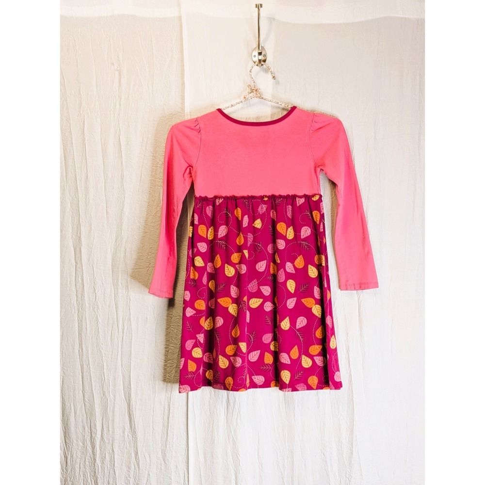 L.L. Bean Long-Sleeve Dress Colorful Fall Leaf Print Size 6-7 Pink & Magenta - Picture 2 of 6